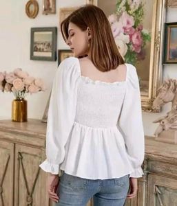 Chic White Smocked Peplum Top