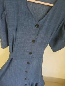Blue Button-Down Midi Dress