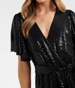 Sparkling Black Sequined Wrap Dress