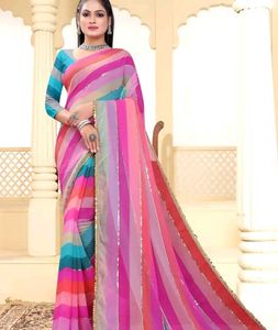 Vibrant Striped Saree with Embellishments