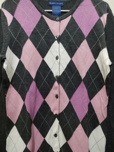 Karen Scott Pnk Diamond Print Grey Sweater Cardiga
