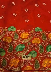 Red Printed Soft Saree With Unstitched Blouse