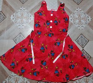 Red Floral Print Sleeveless Dress Size-32