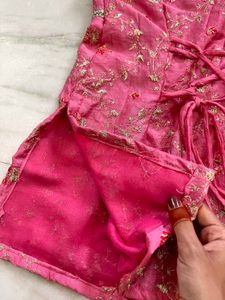 pink y2k corset back kurti