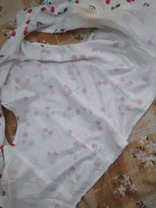 cute korean cherry crop shirt type top white