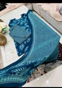 Teal Leaf Print Kurta Set