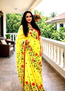 Elegant Yellow Floral Print Dhakai Jamdani Saree