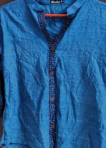 Blue Khadi Cotton Buttons Down Top