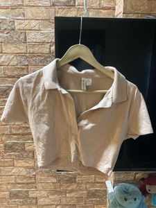 Peach Collared Cropped Top