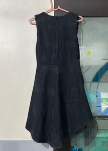 Dark Denim Sleeveless Front-Button A-Line Dress