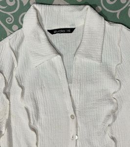 White Ruffled Button-Up Shirt