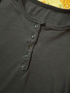 Ribbed Long Sleeve Button Up Top