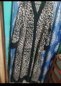 Chic Leopard Print Button-Up umbrella/ abaya dress
