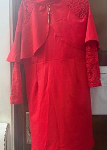 Elegant Red Lace Sleeve Gown