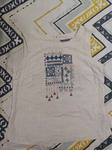 Cream Ethnic Kurta Top with Blue Print