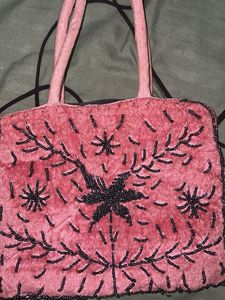Handmade Pink Beaded Velvet Handbag