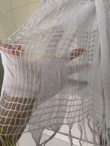 Dupatta: White &amp; Black Fringe