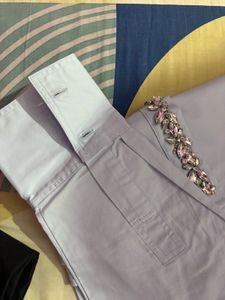 Light Blue Embellished Button Down Shirt