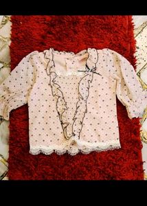 Sheer Heart Print Blouse with Ruffles
