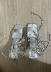 H&amp;M Silver Strappy Lace-Up Heels