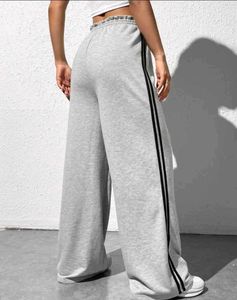 Grey Wide-Leg Sweatpants with Side Stripe