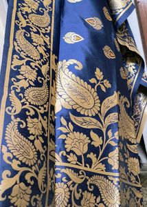 Elegant Blue Brocade Dupatta with Tassels