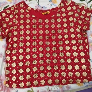 Red & Gold Floral Top - Never Worn - XL Size