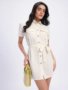Cream Shirt Dress with Belt