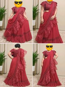 Stunning Maroon Sequined Lehenga Saree with Blouse