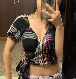 Plaid Wrap Crop Top