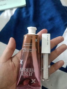 Just Herbs Lumi-Glow Strobe Cream and lip gloss