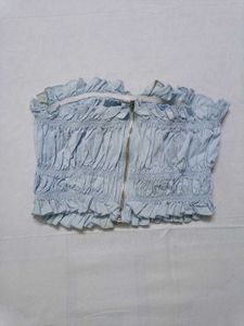 Light Blue Ruffled Crop Top