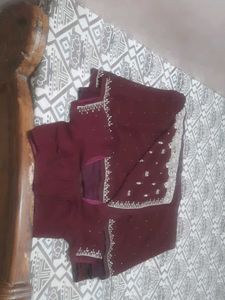 Maroon Saree with Embellished Border