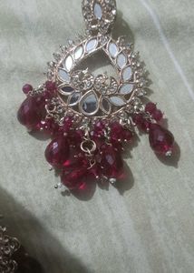 Elegant pink Stone Mirror Work Earrings