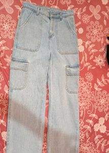 Light Wash Denim Cargo Jeans