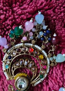 Earrings with detachable Ear Chain and tikka