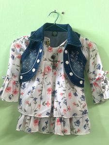Floral Print Kurta with Denim Jacket