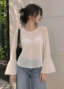 Sheer Polka Dot Bell Sleeve Top