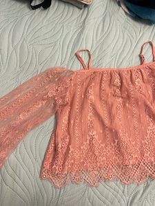 Pink Lace Off Shoulder Top H&M