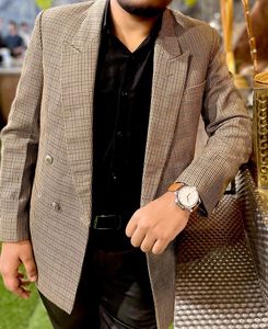Men’s Brown Check Double Breasted Blazer
