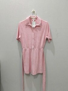 H&amp;M Pink Terry Cloth Shirt Dress