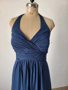 Elegant Navy Blue Halter Neck Maxi Dress