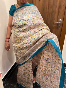 Beautiful Madhubani Print Saree With Stiched Blouse