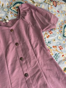 Chic Pink Button-Up Puff Sleeve Dress