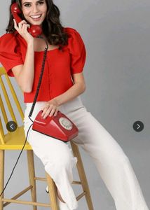 Chic Red Puff Sleeve Square Neck Top