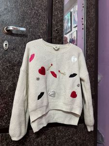 Cream Knit Sweater with Embellishments