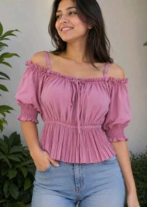 Off-Shoulder Pleated Peplum Top
