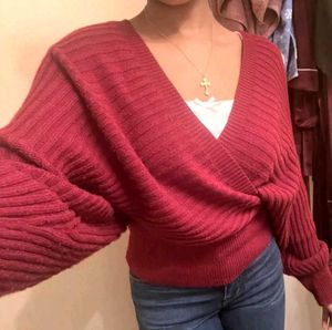 Red Knit Wrap Sweater