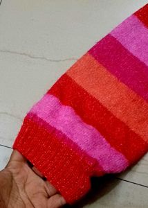 Warm Multi-Tone Striped Long-Sleeve Sweater