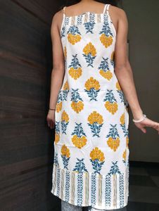 White Kurta with Yellow Floral Print